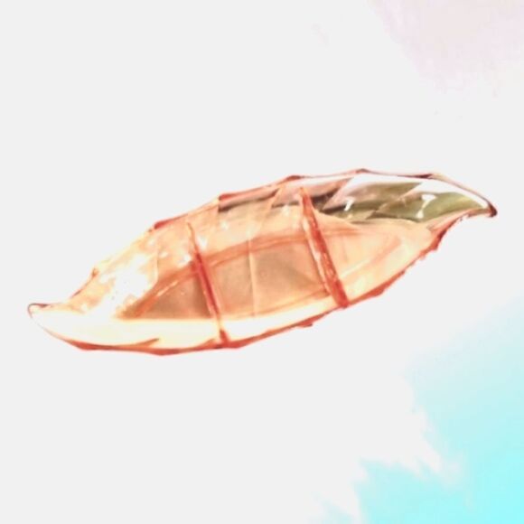 Pink Depression Glass Elegant Heisey Twist Leaf Shaped Relish Dish Vintage - Picture 3 of 7